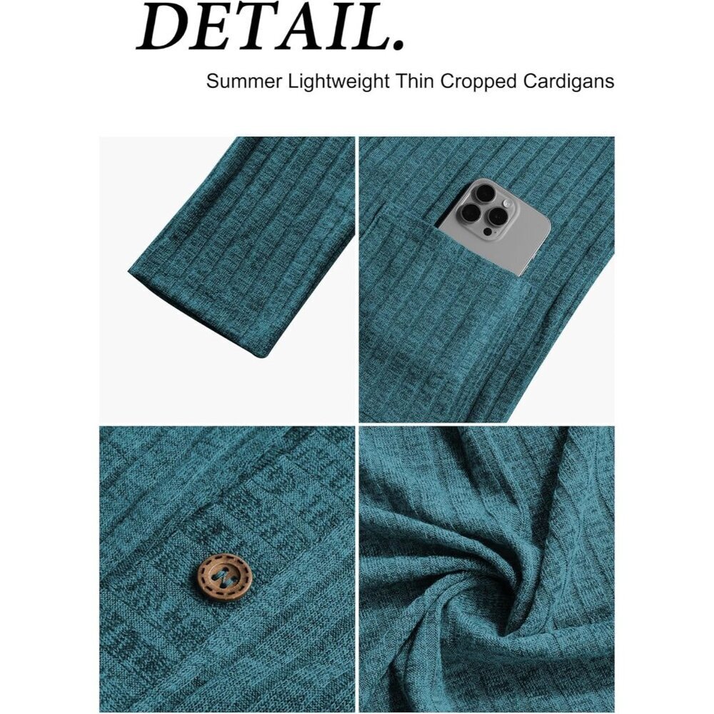 Women’s Cropped Light Sweater Cardigan Pockets Casual Wear Small - Picture 4 of 4